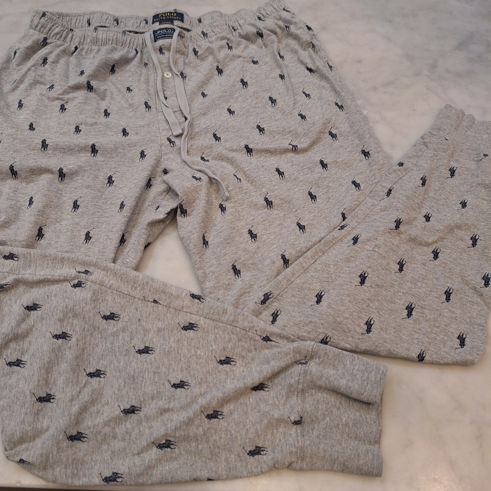 Polo Ralph Lauren Pajama Pants Mens XL Gray All Over Pony Logo Sleepwear Joggers